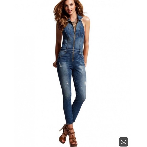 guess denim jumpsuit womens